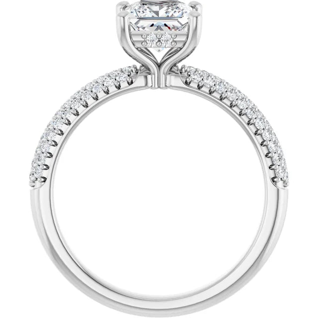14K White Gold Princess-Cut Engagement Ring with 1 CT Center and 1 1/3 CTW Triple-Row Diamonds
