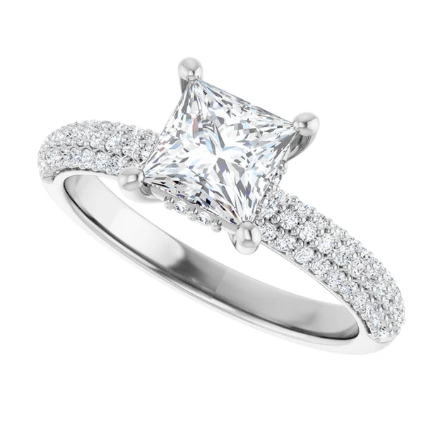 14K White Gold Princess-Cut Engagement Ring with 1 CT Center and 1 1/3 CTW Triple-Row Diamonds