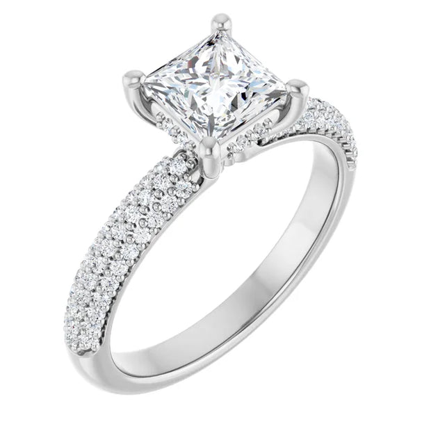 14K White Gold Princess-Cut Engagement Ring with 1 CT Center and 1 1/3 CTW Triple-Row Diamonds