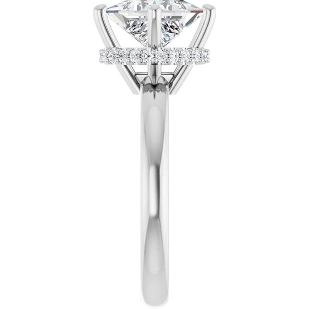 14K White Gold Princess-Cut Engagement Ring with 3/4 CT Center and 7/8 CTW Hidden Halo