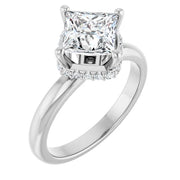 14K White Gold Princess-Cut Engagement Ring with 3/4 CT Center and 7/8 CTW Hidden Halo