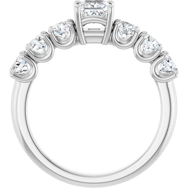 14K White Gold Princess-Cut Engagement Ring with 3/8 CT Center and 1 1/3 CTW Graduated Diamonds