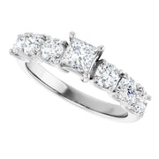 14K White Gold Princess-Cut Engagement Ring with 3/8 CT Center and 1 1/3 CTW Graduated Diamonds