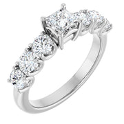 14K White Gold Princess-Cut Engagement Ring with 3/8 CT Center and 1 1/3 CTW Graduated Diamonds