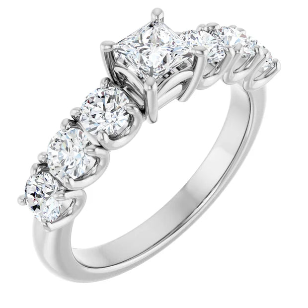 14K White Gold Princess-Cut Engagement Ring with 3/8 CT Center and 1 1/3 CTW Graduated Diamonds