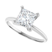14K White Gold Princess-Cut Solitaire Engagement Ring with 1 CT Center and Lightweight Design