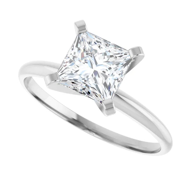 14K White Gold Princess-Cut Solitaire Engagement Ring with 1 CT Center and Lightweight Design