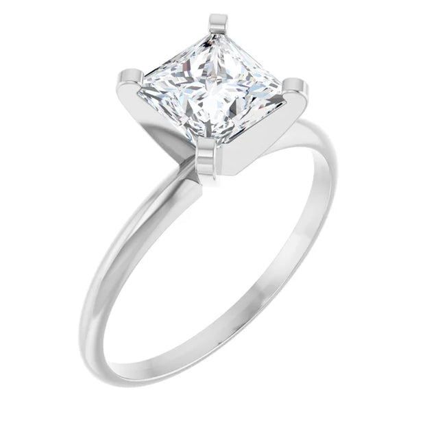 14K White Gold Princess-Cut Solitaire Engagement Ring with 1 CT Center and Lightweight Design