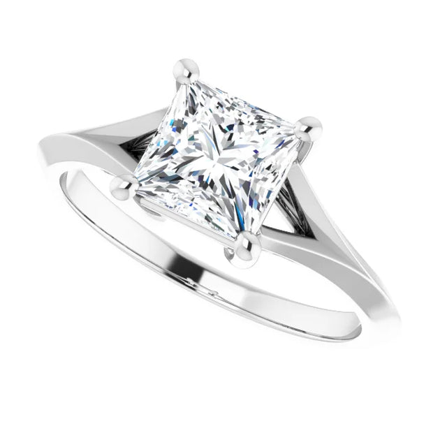 14K White Gold Princess-Cut Solitaire Engagement Ring with 3/4 CT Center and Tapered Cathedral Setting