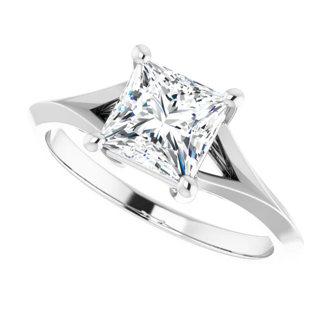 14K White Gold Princess-Cut Solitaire Engagement Ring with 3/4 CT Center and Tapered Cathedral Setting