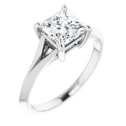 14K White Gold Princess-Cut Solitaire Engagement Ring with 3/4 CT Center and Tapered Cathedral Setting