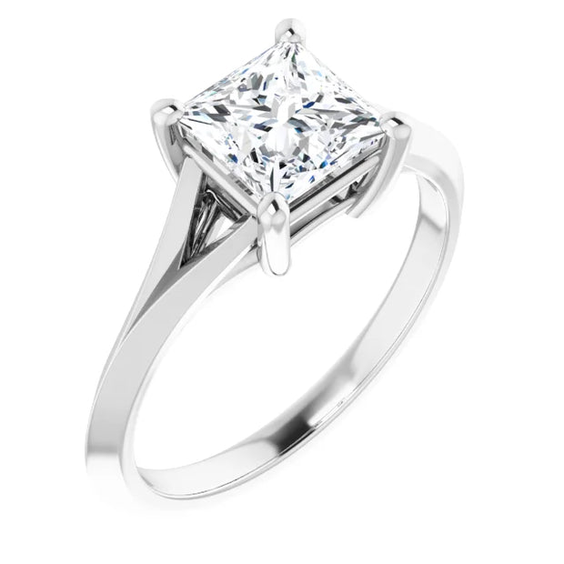 14K White Gold Princess-Cut Solitaire Engagement Ring with 3/4 CT Center and Tapered Cathedral Setting