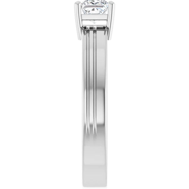 14K White Gold Princess-Cut Solitaire Ring with 1/3 CT Center and Grooved Band Detailing