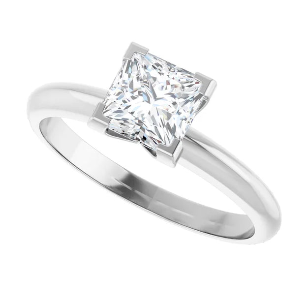 14K White Gold Princess-Cut Solitaire Ring with 3/4 CT Center and V-End Prong Setting