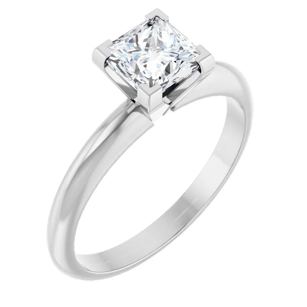 14K White Gold Princess-Cut Solitaire Ring with 3/4 CT Center and V-End Prong Setting