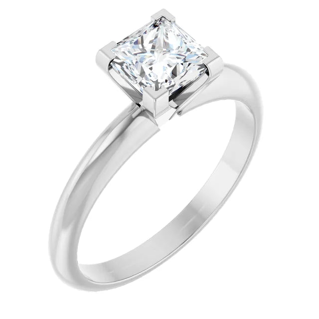 14K White Gold Princess-Cut Solitaire Ring with 3/4 CT Center and V-End Prong Setting