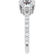 14K White Gold Princess-Cut Three-Stone Engagement Ring with 3/4 CT Center and 1 1/2 CTW Diamond Accents