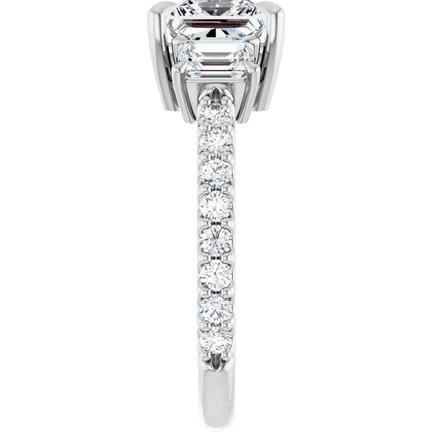 14K White Gold Princess-Cut Three-Stone Engagement Ring with 3/4 CT Center and 1 1/2 CTW Diamond Accents