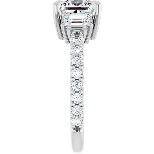 14K White Gold Princess-Cut Three-Stone Engagement Ring with 3/4 CT Center and 1 1/2 CTW Diamond Accents