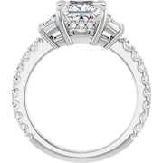 14K White Gold Princess-Cut Three-Stone Engagement Ring with 3/4 CT Center and 1 1/2 CTW Diamond Accents