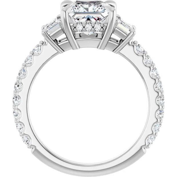 14K White Gold Princess-Cut Three-Stone Engagement Ring with 3/4 CT Center and 1 1/2 CTW Diamond Accents