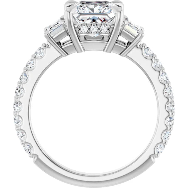 14K White Gold Princess-Cut Three-Stone Engagement Ring with 3/4 CT Center and 1 1/2 CTW Diamond Accents
