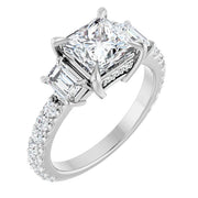 14K White Gold Princess-Cut Three-Stone Engagement Ring with 3/4 CT Center and 1 1/2 CTW Diamond Accents