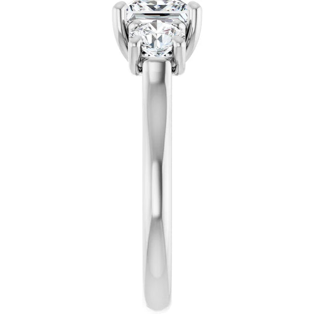 14K White Gold Princess-Cut Three-Stone Engagement Ring with 1/2 CT Center and 1 1/2 CTW Diamond Accents