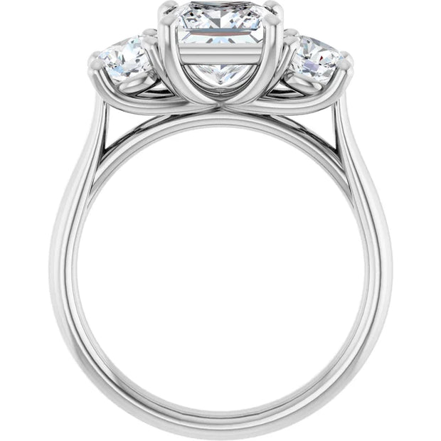14K White Gold Princess-Cut Three-Stone Engagement Ring with 3/4 CT Center and 1 1/3 CTW Round Side Diamonds