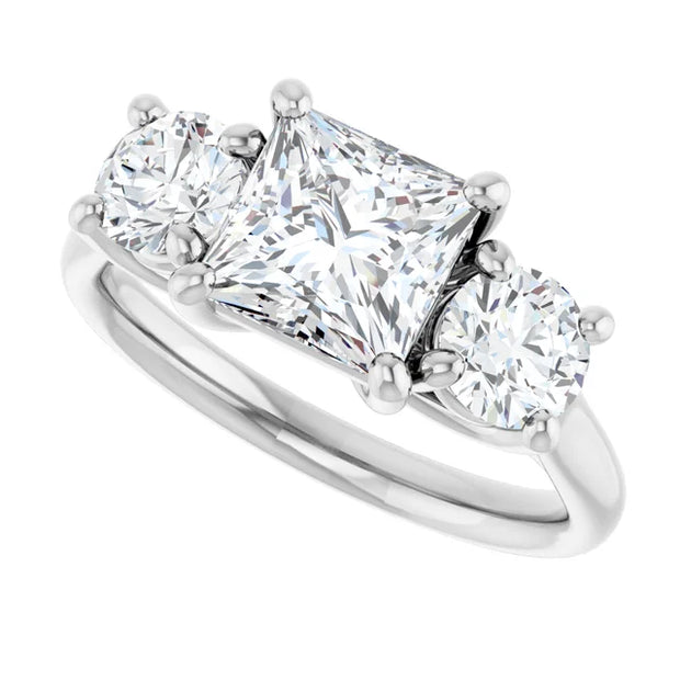 14K White Gold Princess-Cut Three-Stone Engagement Ring with 1/2 CT Center and 1 1/2 CTW Diamond Accents