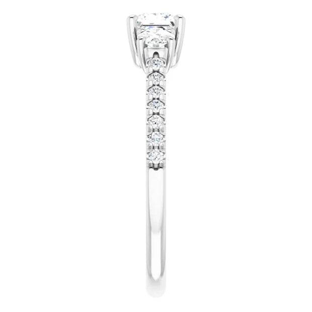 14K White Gold Princess-Cut Three-Stone Engagement Ring with 1 CT Center and 1 1/2 CTW Round Side Diamonds