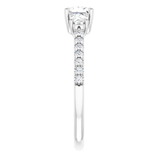 14K White Gold Princess-Cut Three-Stone Engagement Ring with 1 CT Center and 1 1/2 CTW Round Side Diamonds