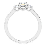14K White Gold Princess-Cut Three-Stone Engagement Ring with 1 CT Center and 1 1/2 CTW Round Side Diamonds