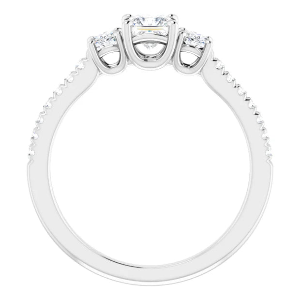 14K White Gold Princess-Cut Three-Stone Engagement Ring with 1 CT Center and 1 1/2 CTW Round Side Diamonds