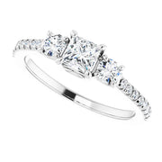 14K White Gold Princess-Cut Three-Stone Engagement Ring with 3/4 CT Center and 1 1/2 CTW Diamond Accents
