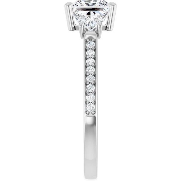 14K White Gold Princess-Cut Three-Stone Engagement Ring with 1/2 CT Center and 1 1/2 CTW Diamond Accents