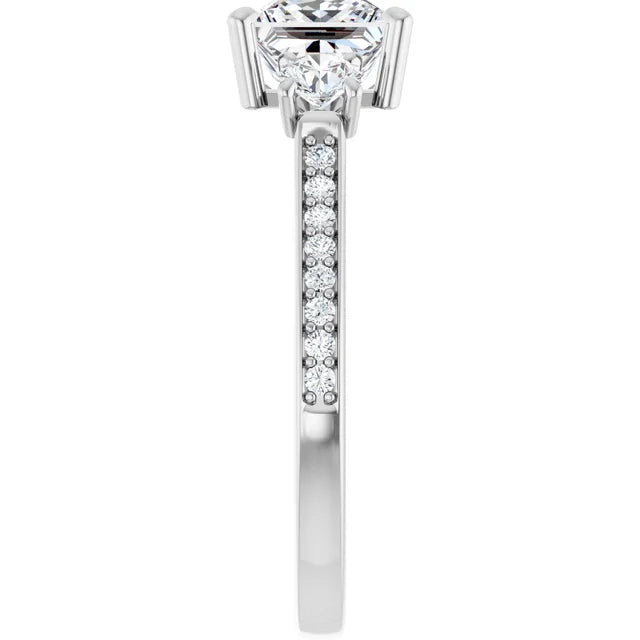 14K White Gold Princess-Cut Three-Stone Engagement Ring with 1/2 CT Center and 1 1/2 CTW Diamond Accents