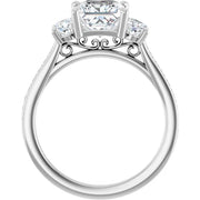 14K White Gold Princess-Cut Three-Stone Engagement Ring with 1/2 CT Center and 1 1/2 CTW Diamond Accents