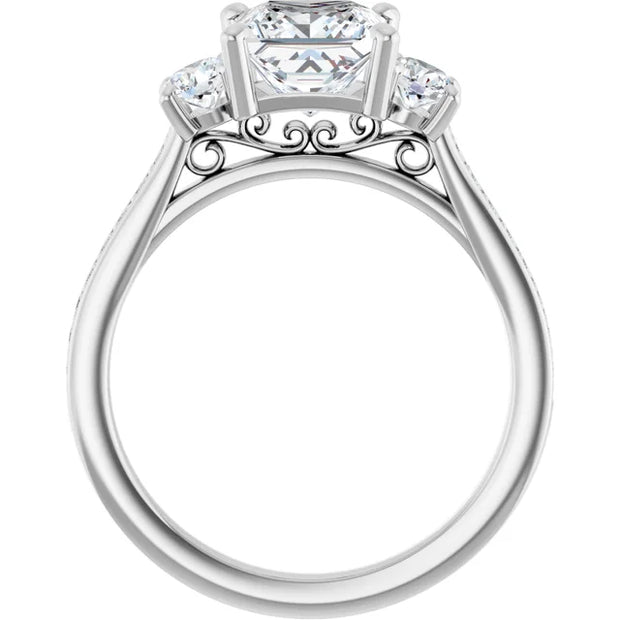 14K White Gold Princess-Cut Three-Stone Engagement Ring with 1/2 CT Center and 1 1/2 CTW Diamond Accents