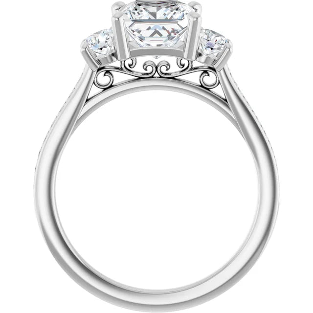 14K White Gold Princess-Cut Three-Stone Engagement Ring with 1/2 CT Center and 1 1/2 CTW Diamond Accents