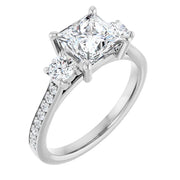 14K White Gold Princess-Cut Three-Stone Engagement Ring with 1/2 CT Center and 1 1/2 CTW Diamond Accents