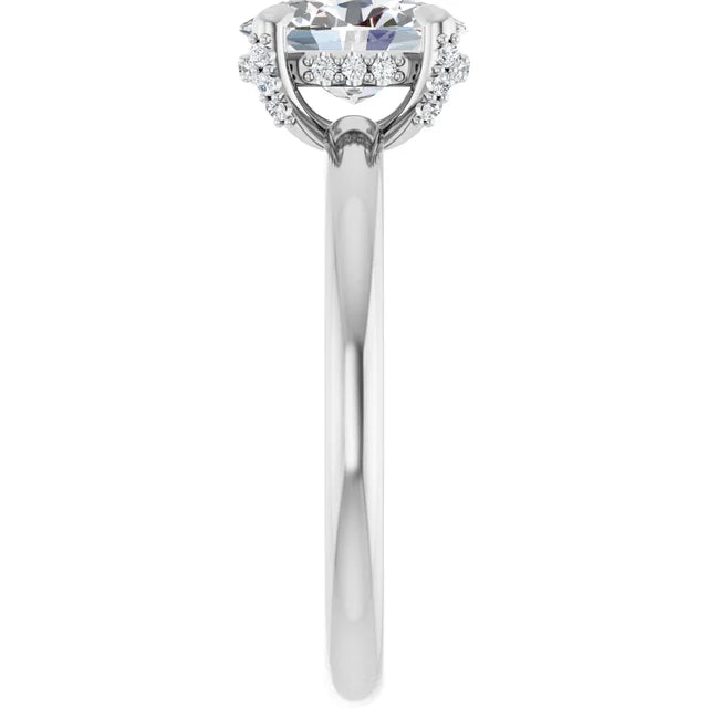 14K White Gold Solitaire Engagement Ring with 1 CT Oval Center and Claw Prongs