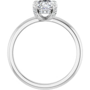14K White Gold Solitaire Engagement Ring with 1 CT Oval Center and Claw Prongs