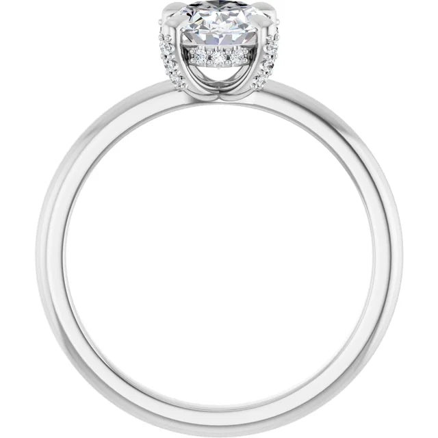 14K White Gold Solitaire Engagement Ring with 1 CT Oval Center and Claw Prongs