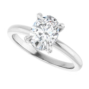 14K White Gold Solitaire Engagement Ring with 1 CT Oval Center and Claw Prongs