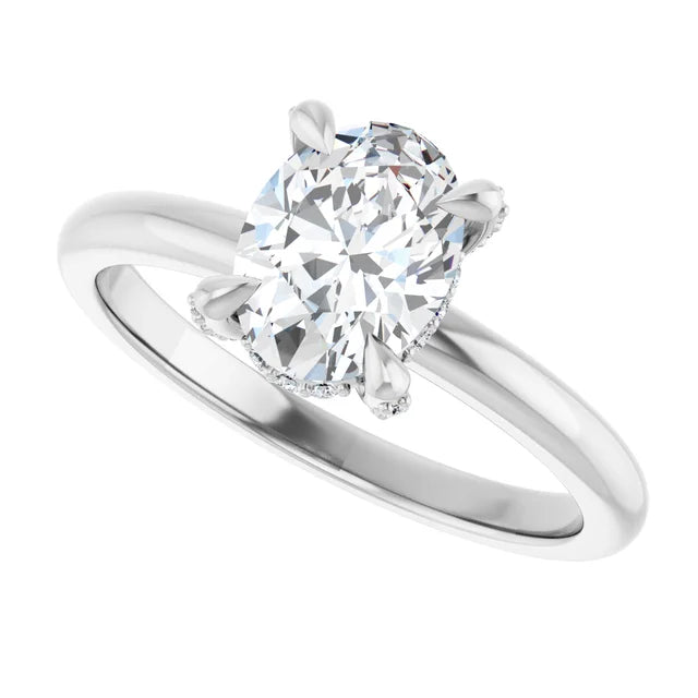 14K White Gold Solitaire Engagement Ring with 1 CT Oval Center and Claw Prongs
