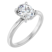 14K White Gold Solitaire Engagement Ring with 1 CT Oval Center and Claw Prongs