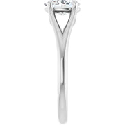 14K White Gold Split Shank Oval Engagement Ring with 1 CT Center and Claw Prong Setting