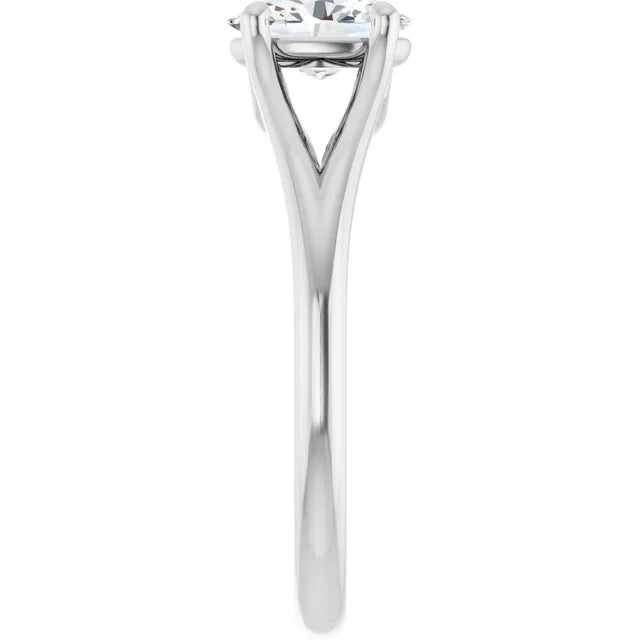 14K White Gold Split Shank Oval Engagement Ring with 1 CT Center and Claw Prong Setting