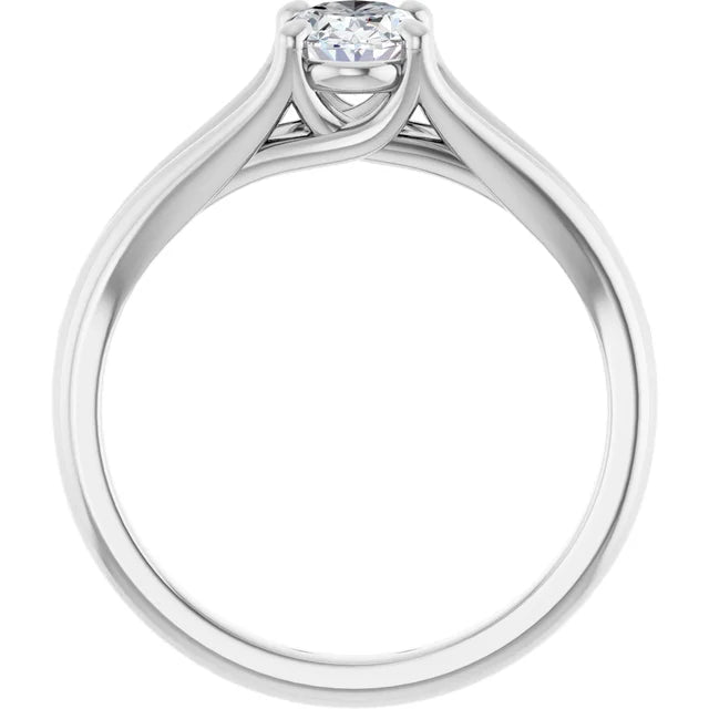 14K White Gold Split Shank Oval Engagement Ring with 1 CT Center and Claw Prong Setting